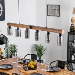 Suspension Hunouri Brun, Couleur bois, Noir, 6 lumières