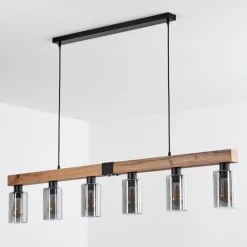 Suspension Hunouri Brun, Couleur bois, Noir, 6 lumières