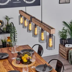 Suspension Hunouri Brun, Couleur bois, Noir, 6 lumières