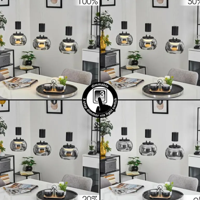 Suspension Izenave LED Noir, 3 lumières