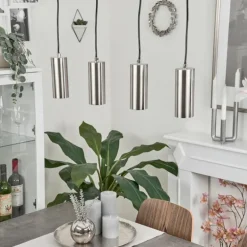 Suspension Javel Chrome, Nickel mat, 4 lumières