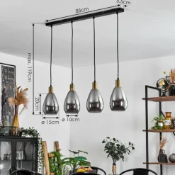 Suspension Lincura Laiton, Noir, 4 lumières