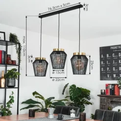 Suspension Madancos Laiton, Noir, 3 lumières