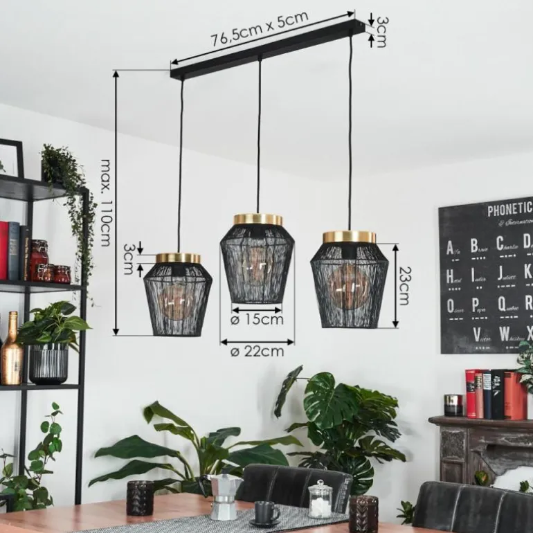 Suspension Madancos Laiton, Noir, 3 lumières