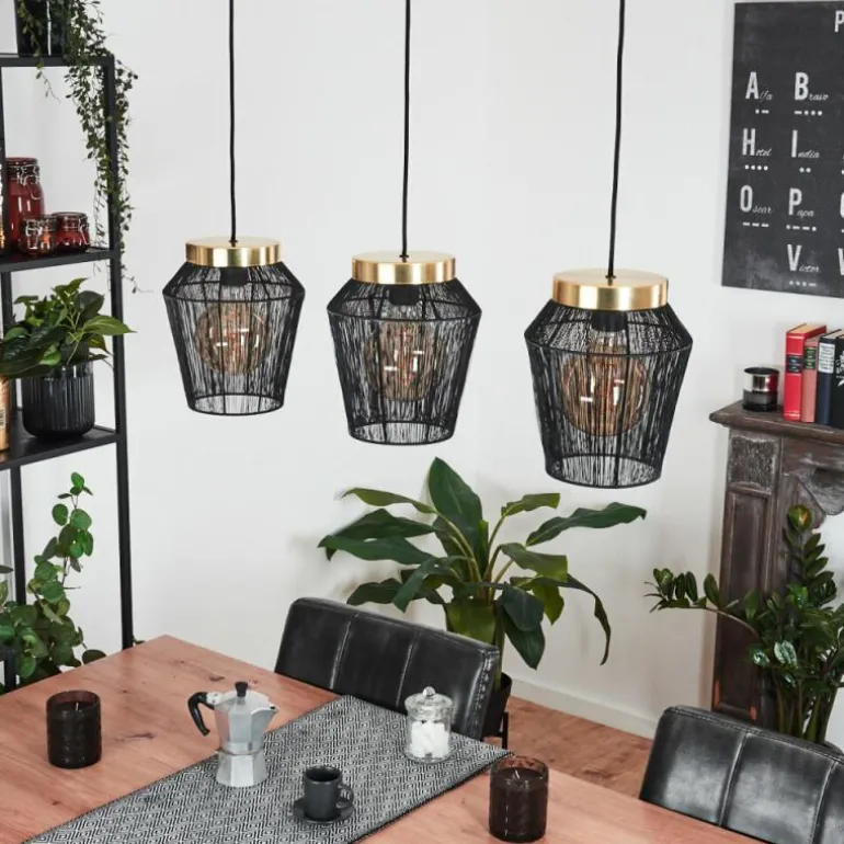 Suspension Madancos Laiton, Noir, 3 lumières