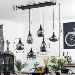 Suspension Maynal Noir, 6 lumières