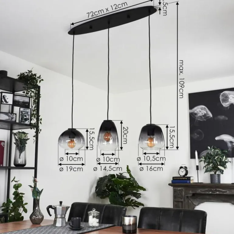 Suspension Mechaico Noir, 3 lumières