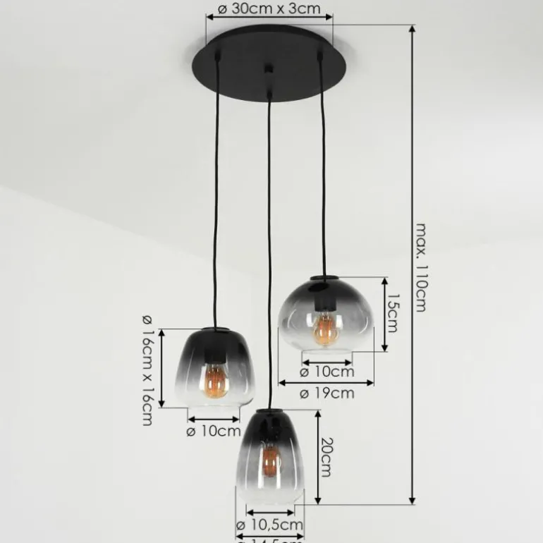 Suspension Mechaico Noir, 3 lumières