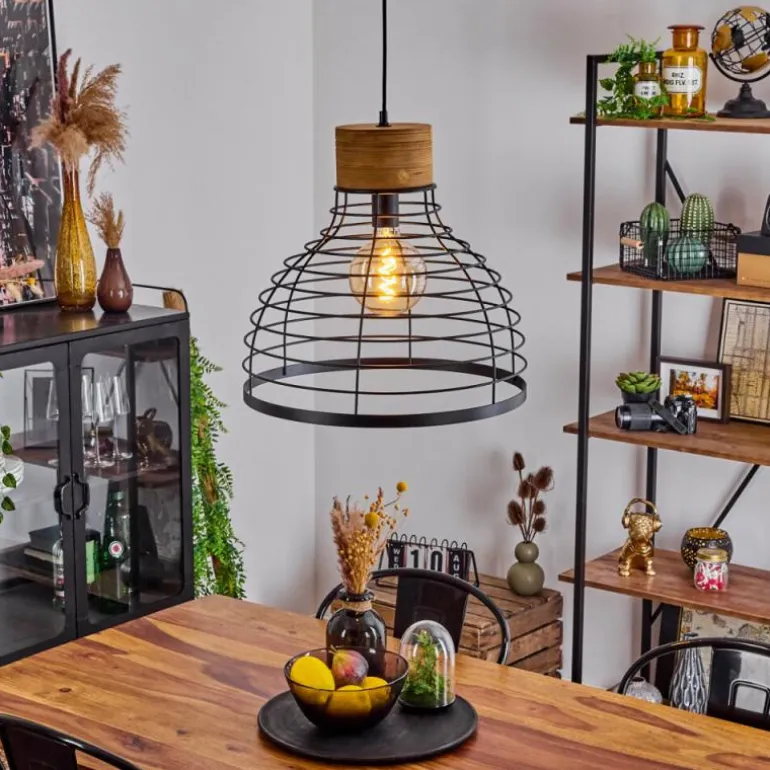 Suspension Omba Écru, Noir, 1 lumière