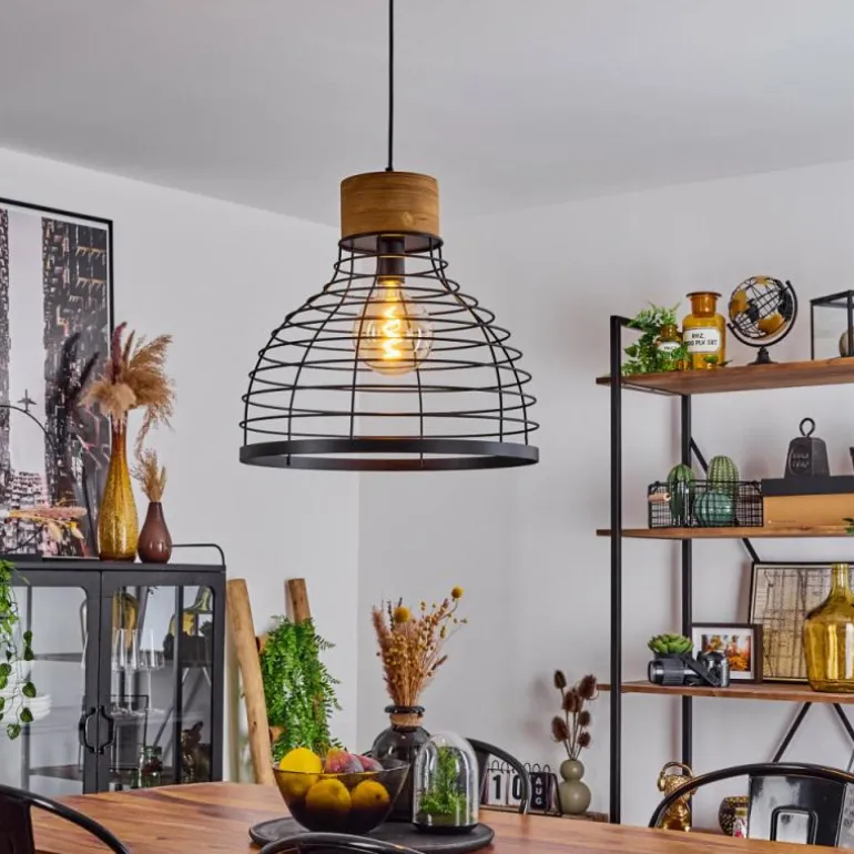 Suspension Omba Écru, Noir, 1 lumière