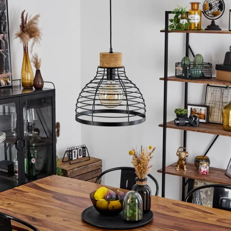 Suspension Omba Écru, Noir, 1 lumière