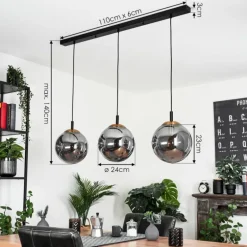 Suspension Recoutas Noir, 3 lumières