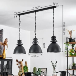 Suspension Tallaa Noir, 3 lumières