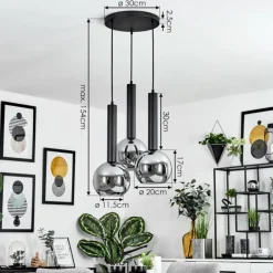 Suspension Trezeste Noir, 3 lumières