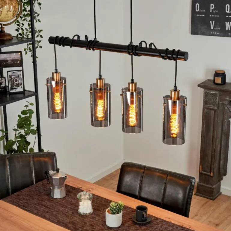 Suspension Vaurois Laiton, Noir, 4 lumières