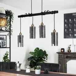 Suspension Vaurois Laiton, Noir, 4 lumières