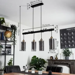 Suspension Vaurois Laiton, Noir, 4 lumières