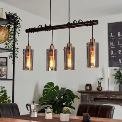 Suspension Vaurois Laiton, Noir, 4 lumières