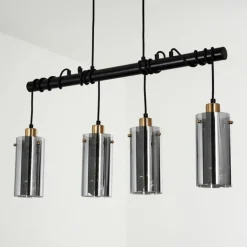 Suspension Vaurois Laiton, Noir, 4 lumières