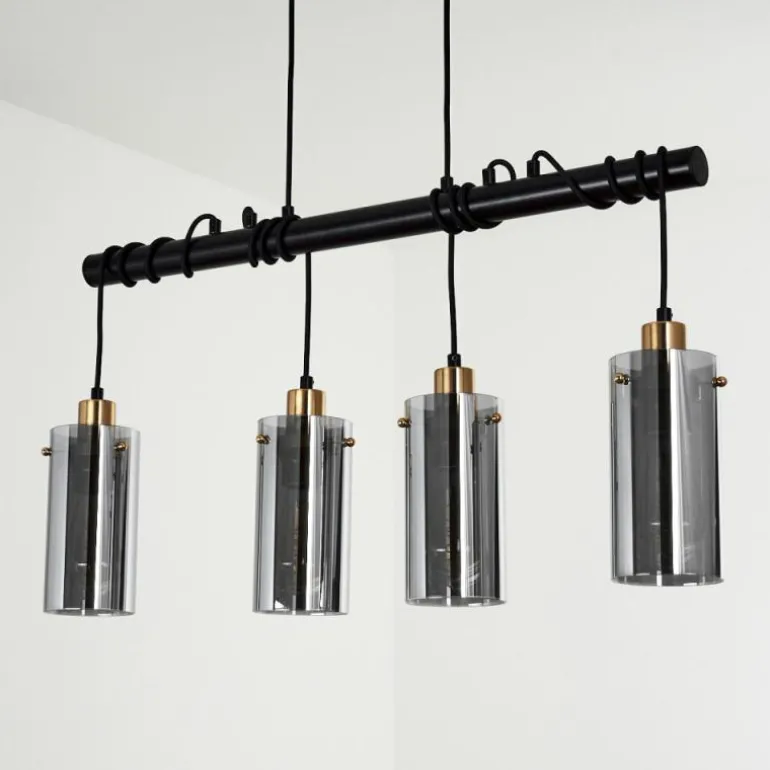 Suspension Vaurois Laiton, Noir, 4 lumières