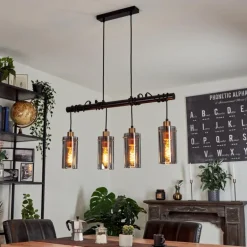 Suspension Vaurois Laiton, Noir, 4 lumières