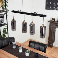 Suspension Vaurois Laiton, Noir, 4 lumières