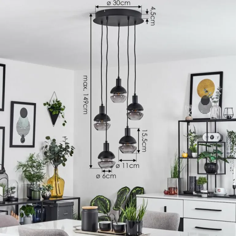 Suspension Ventosa Fumé, Noir, 5 lumières