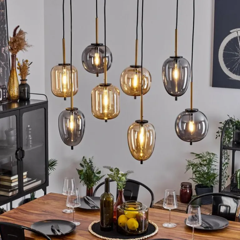 Suspension Verbania Laiton, Noir, 8 lumières