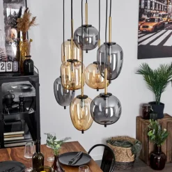 Suspension Verbania Laiton, Noir, 8 lumières