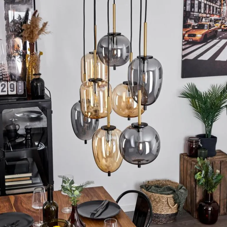 Suspension Verbania Laiton, Noir, 8 lumières