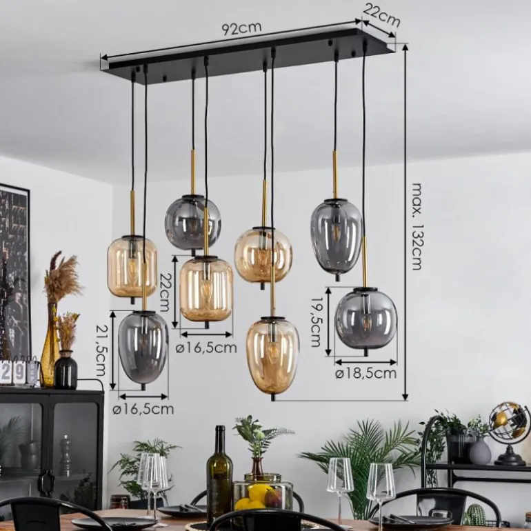 Suspension Verbania Laiton, Noir, 8 lumières