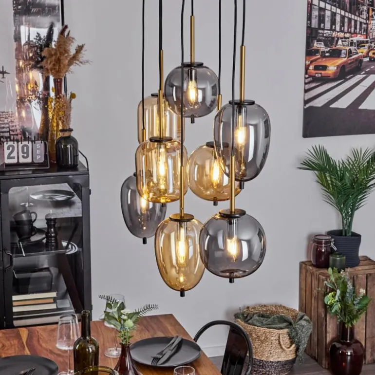 Suspension Verbania Laiton, Noir, 8 lumières