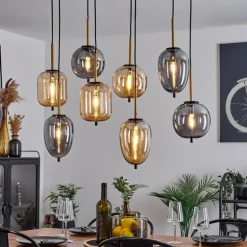 Suspension Verbania Laiton, Noir, 8 lumières