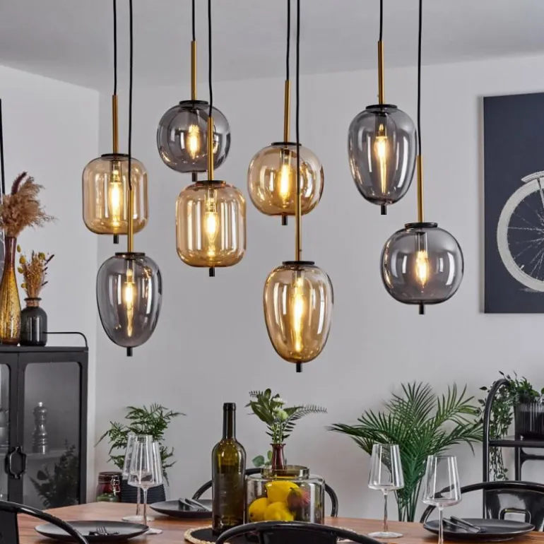 Suspension Verbania Laiton, Noir, 8 lumières