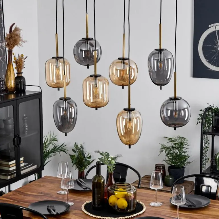 Suspension Verbania Laiton, Noir, 8 lumières