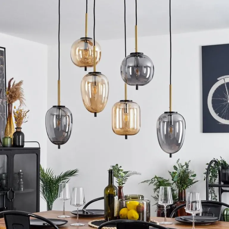 Suspension Verbania Laiton, Noir, 6 lumières