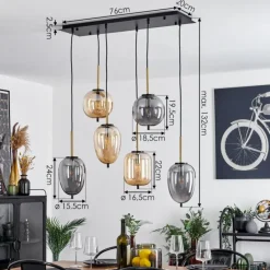 Suspension Verbania Laiton, Noir, 6 lumières