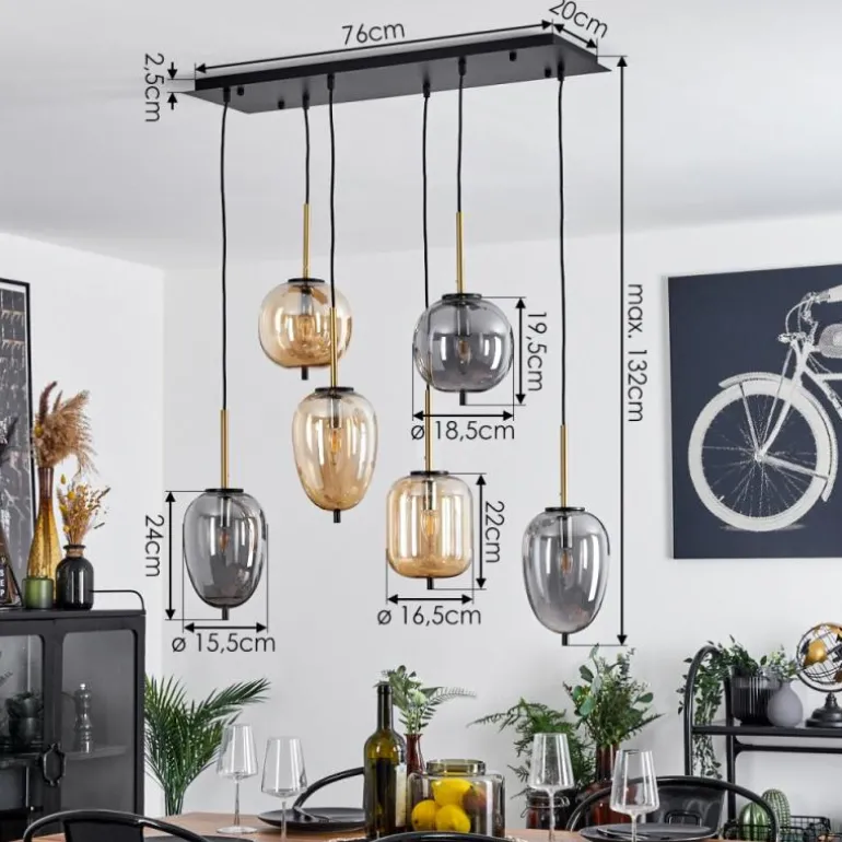 Suspension Verbania Laiton, Noir, 6 lumières