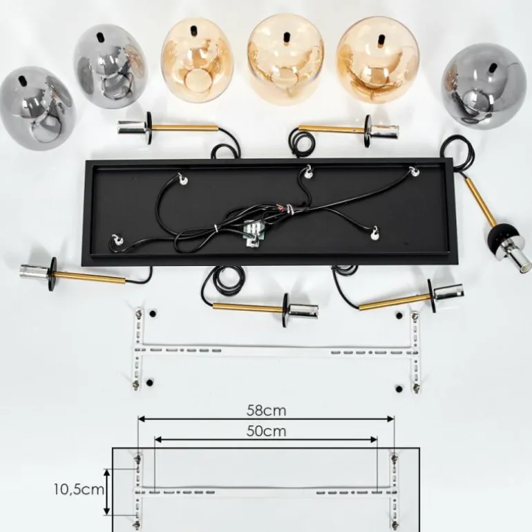 Suspension Verbania Laiton, Noir, 6 lumières