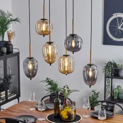 Suspension Verbania Laiton, Noir, 6 lumières