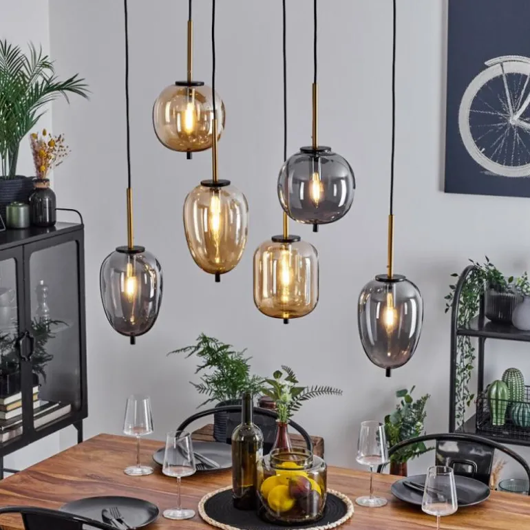 Suspension Verbania Laiton, Noir, 6 lumières