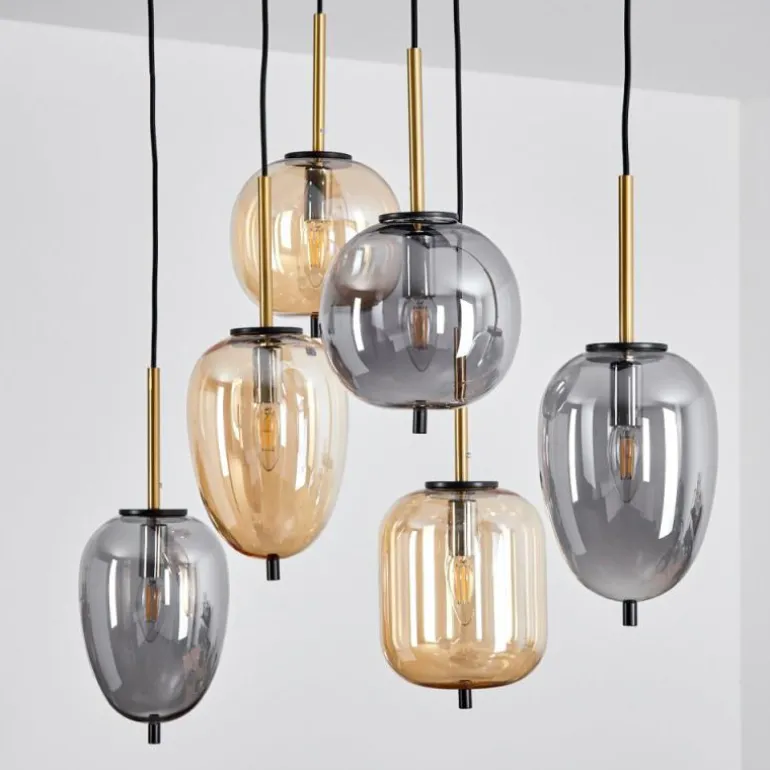 Suspension Verbania Laiton, Noir, 6 lumières