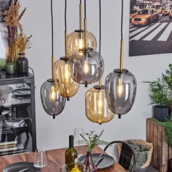 Suspension Verbania Laiton, Noir, 6 lumières