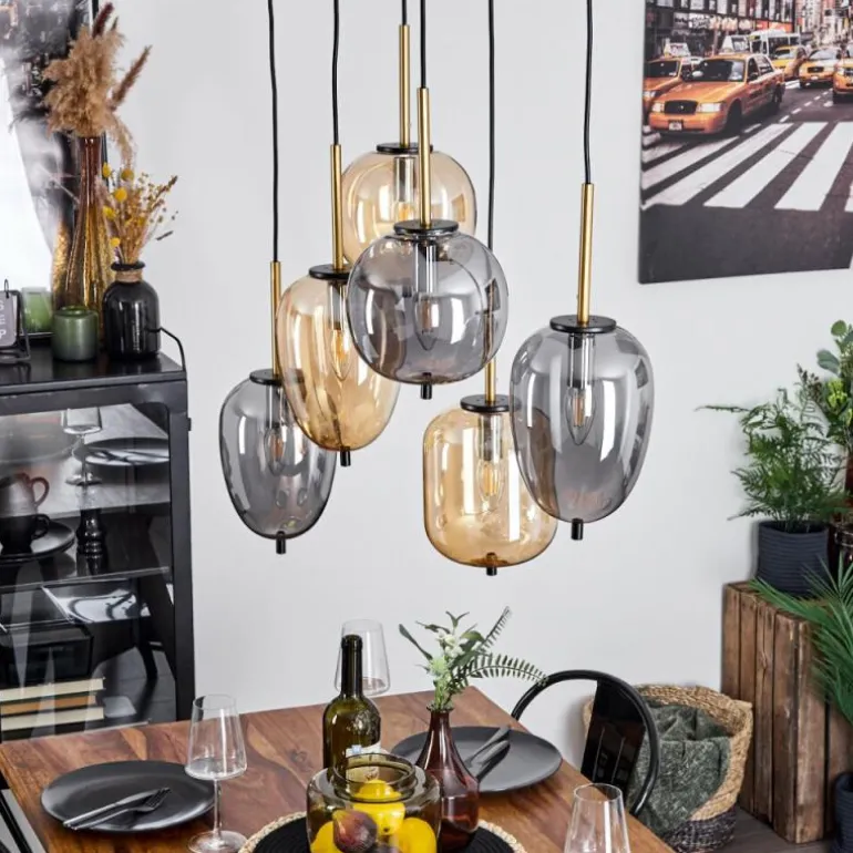 Suspension Verbania Laiton, Noir, 6 lumières