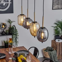 Suspension Verbania Laiton, Noir, 4 lumières