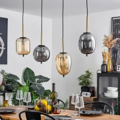 Suspension Verbania Laiton, Noir, 4 lumières