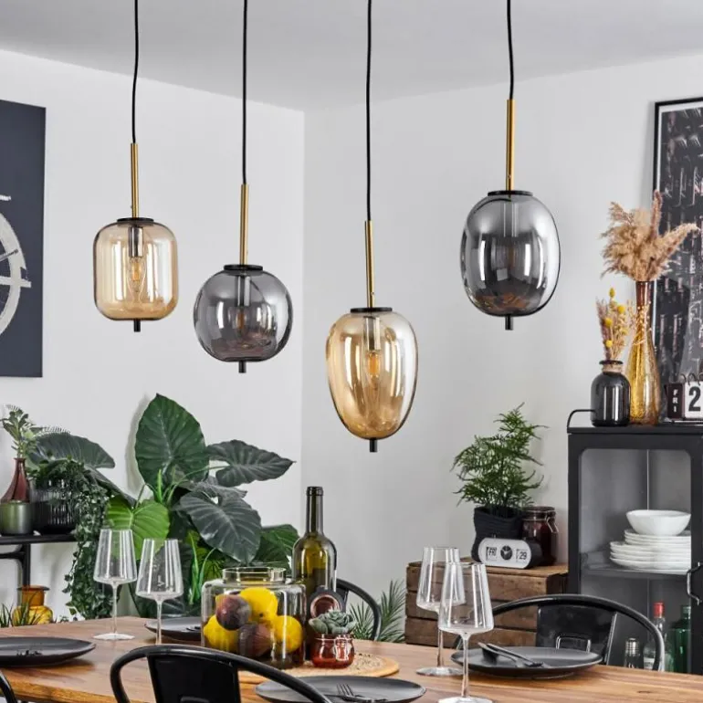 Suspension Verbania Laiton, Noir, 4 lumières