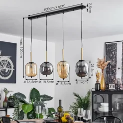 Suspension Verbania Laiton, Noir, 4 lumières