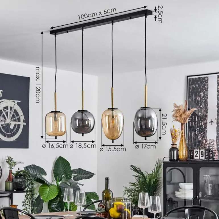 Suspension Verbania Laiton, Noir, 4 lumières