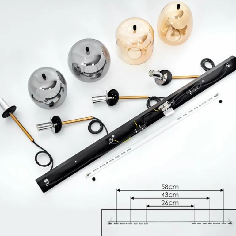 Suspension Verbania Laiton, Noir, 4 lumières